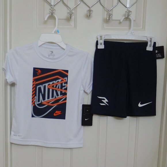 NWT 2pc Nike White Navy Orange Shirt & Shorts Set sz 4 - Picture 1 of 1